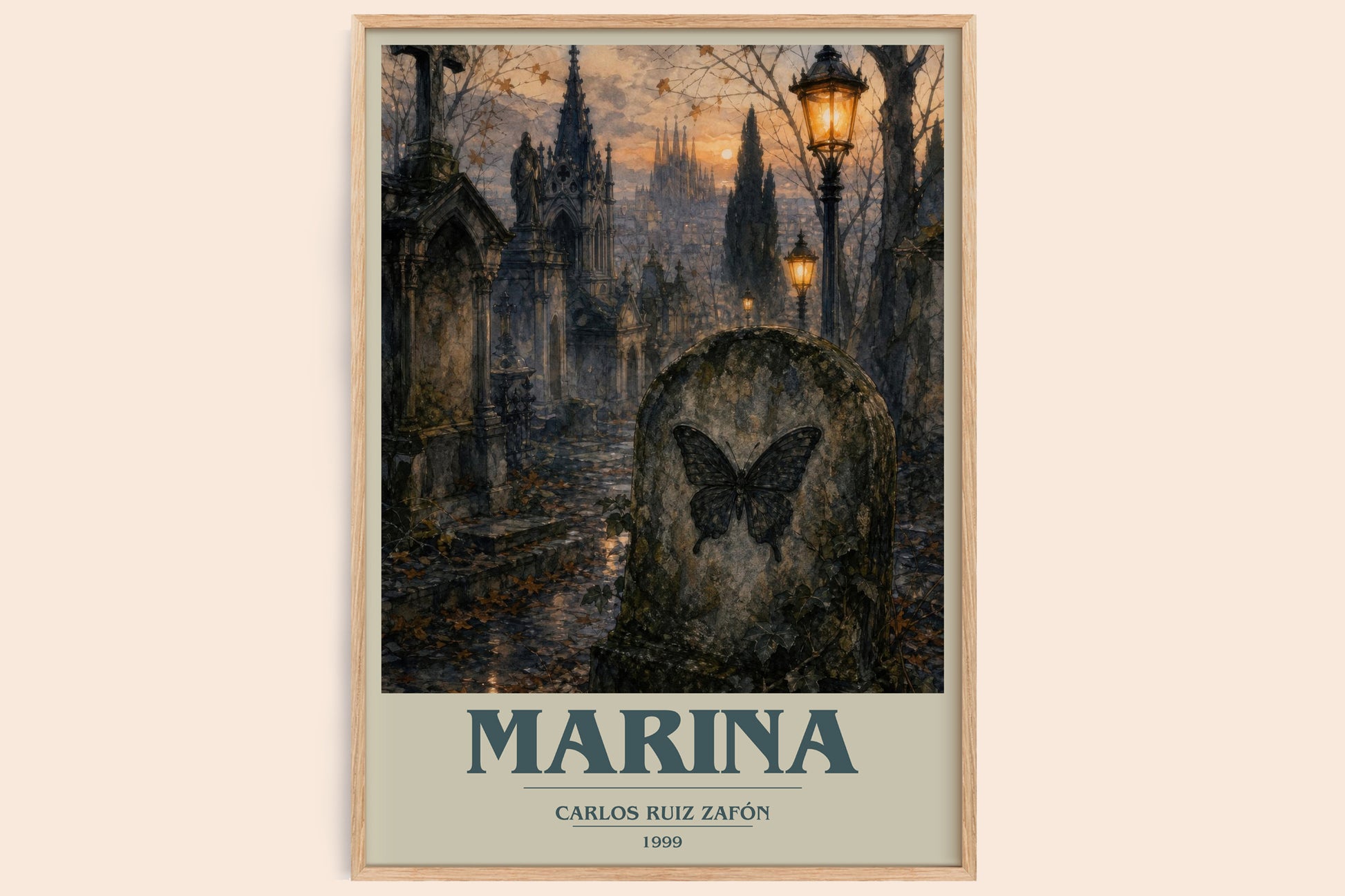 Marina book cover book poster by Carlos Ruiz Zafón – framed literary art print
