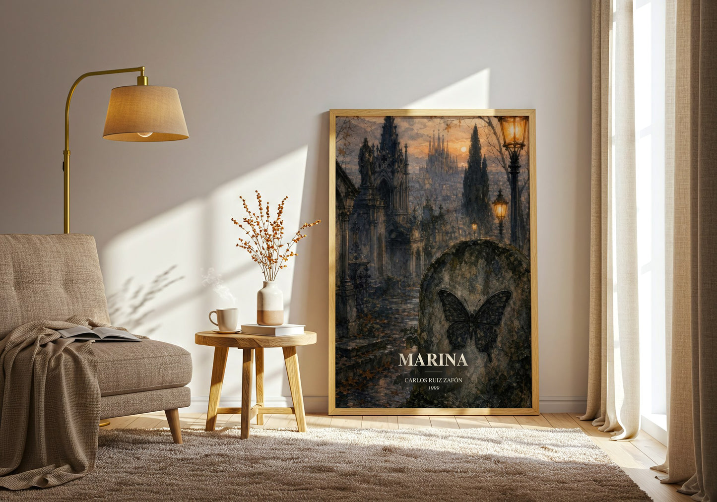 Marina watercolour print in frame leaning in hallway – gothic wall art