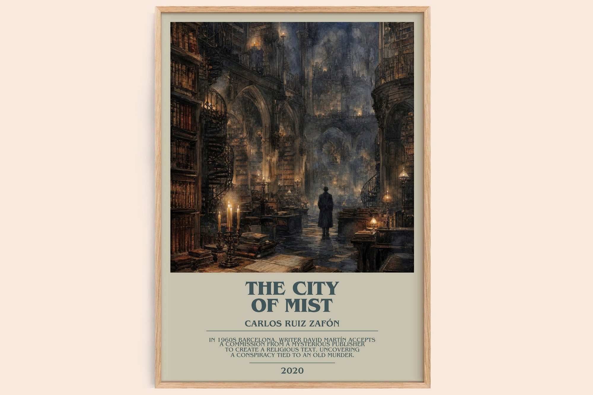 The City Of Mist bookish book poster by Carlos Ruiz Zafón – framed literary art print