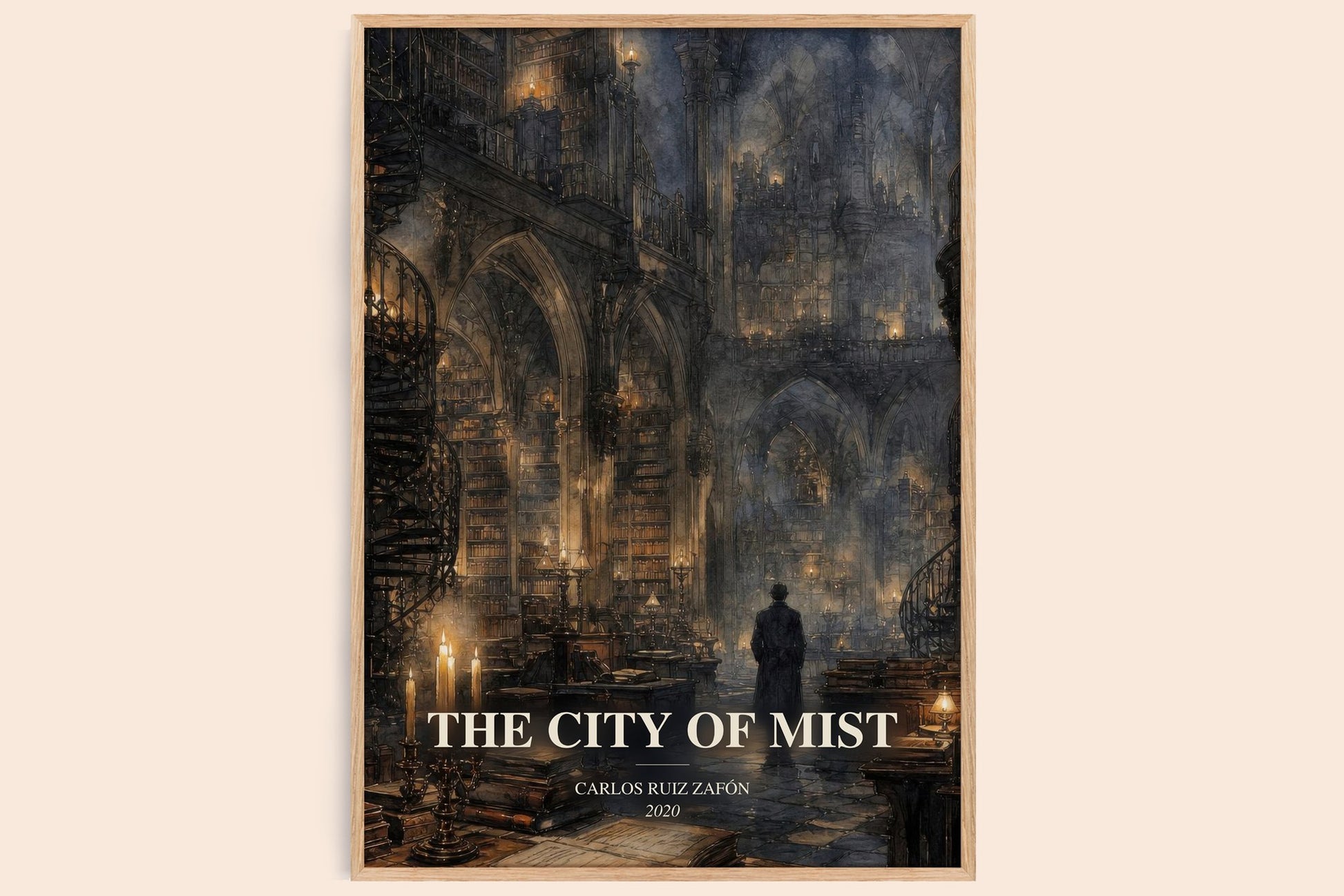 The City Of Mist watercolour book poster by Carlos Ruiz Zafón – framed literary art print