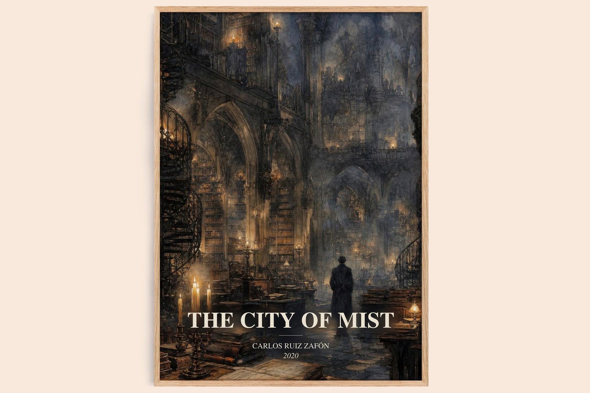 The City Of Mist watercolour book poster by Carlos Ruiz Zafón – framed literary art print