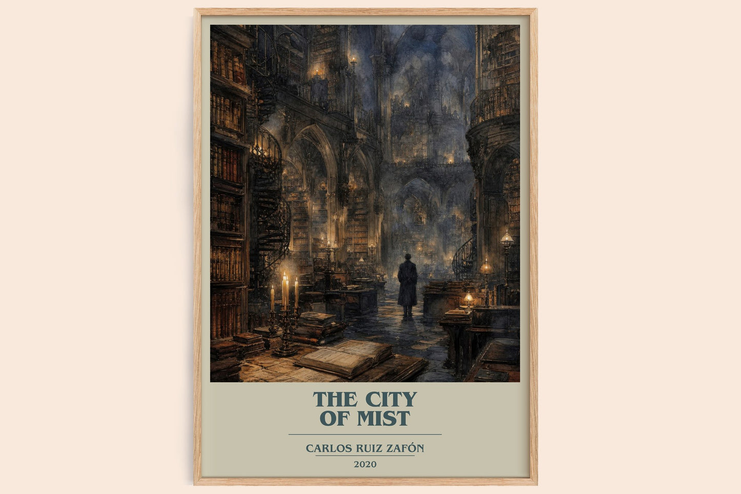 The City Of Mist book cover book poster by Carlos Ruiz Zafón – framed literary art print