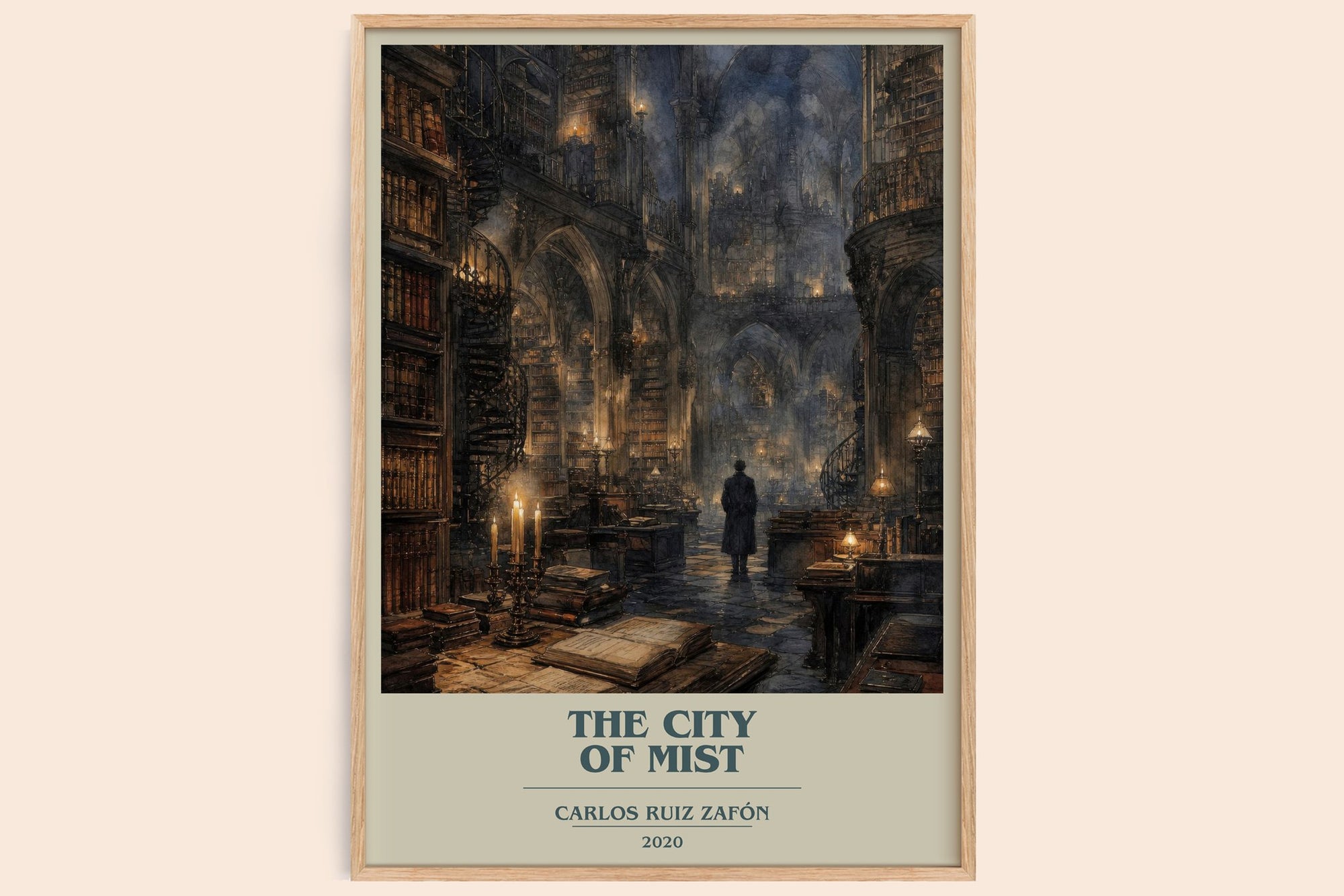 The City Of Mist book cover book poster by Carlos Ruiz Zafón – framed literary art print