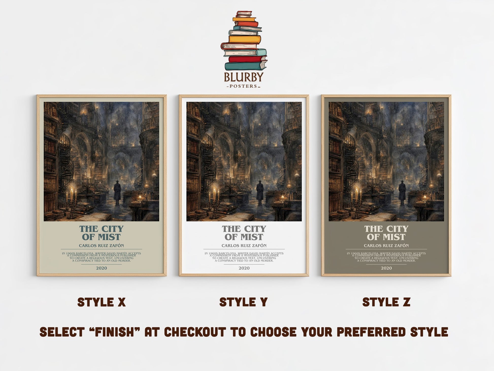 The City Of Mist bookish print in frame leaning in hallway – mystery wall art