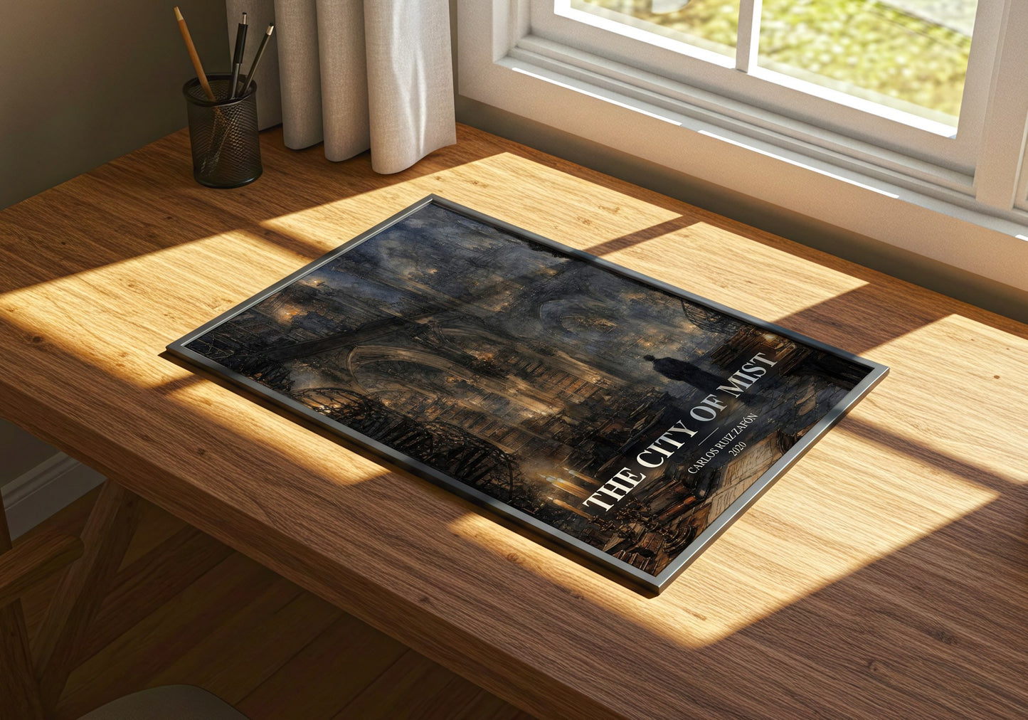 The City Of Mist watercolour book poster framed on wall – mystery wall art