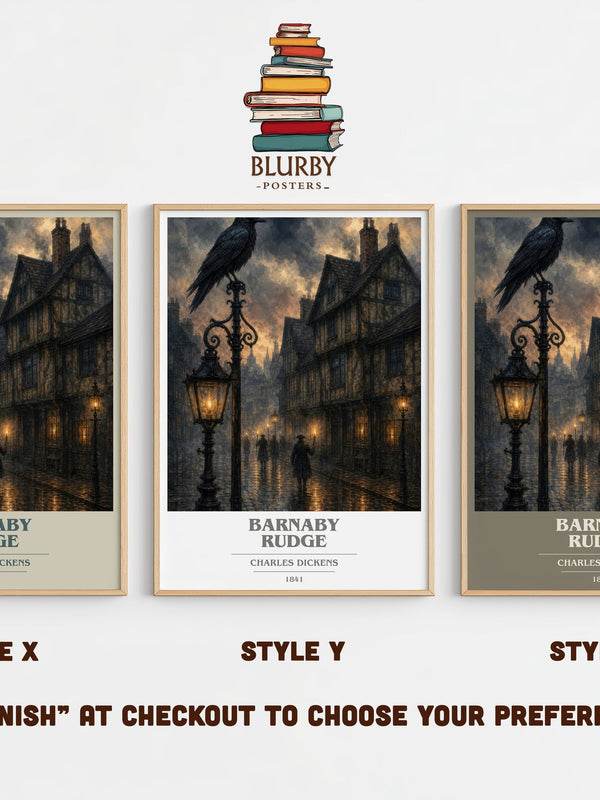 Barnaby Rudge book cover print in frame leaning in hallway – historical fiction wall art