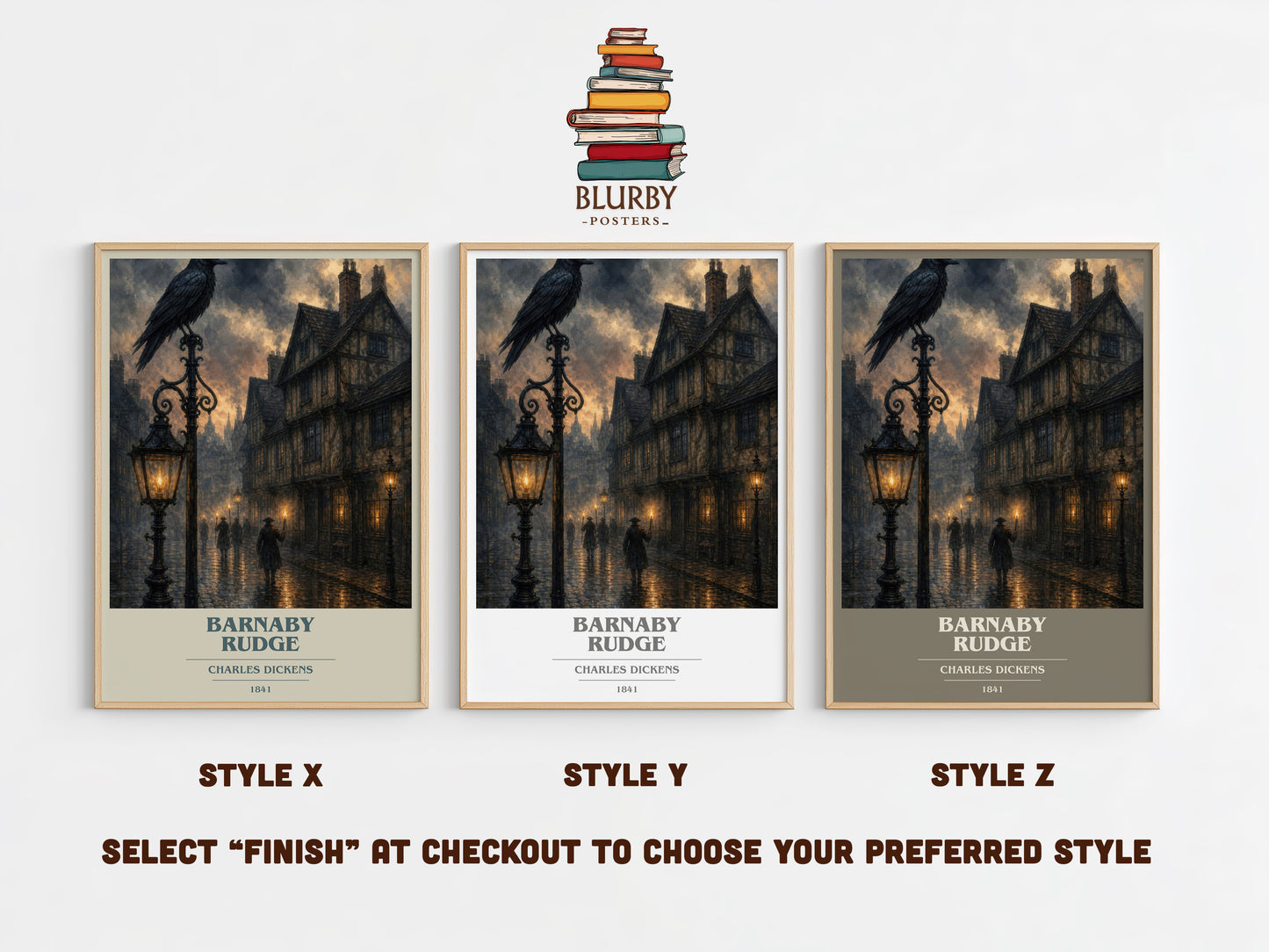 Barnaby Rudge book cover print in frame leaning in hallway – historical fiction wall art
