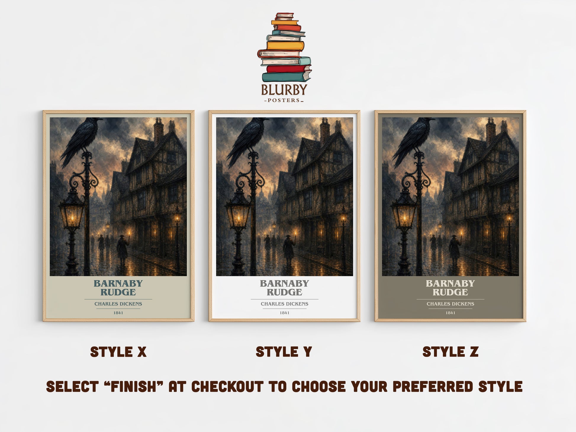 Barnaby Rudge book cover print in frame leaning in hallway – historical fiction wall art