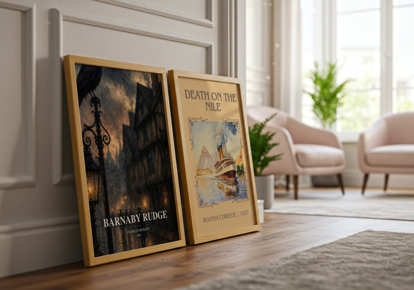 Barnaby Rudge watercolour print framed by window – literary home decor