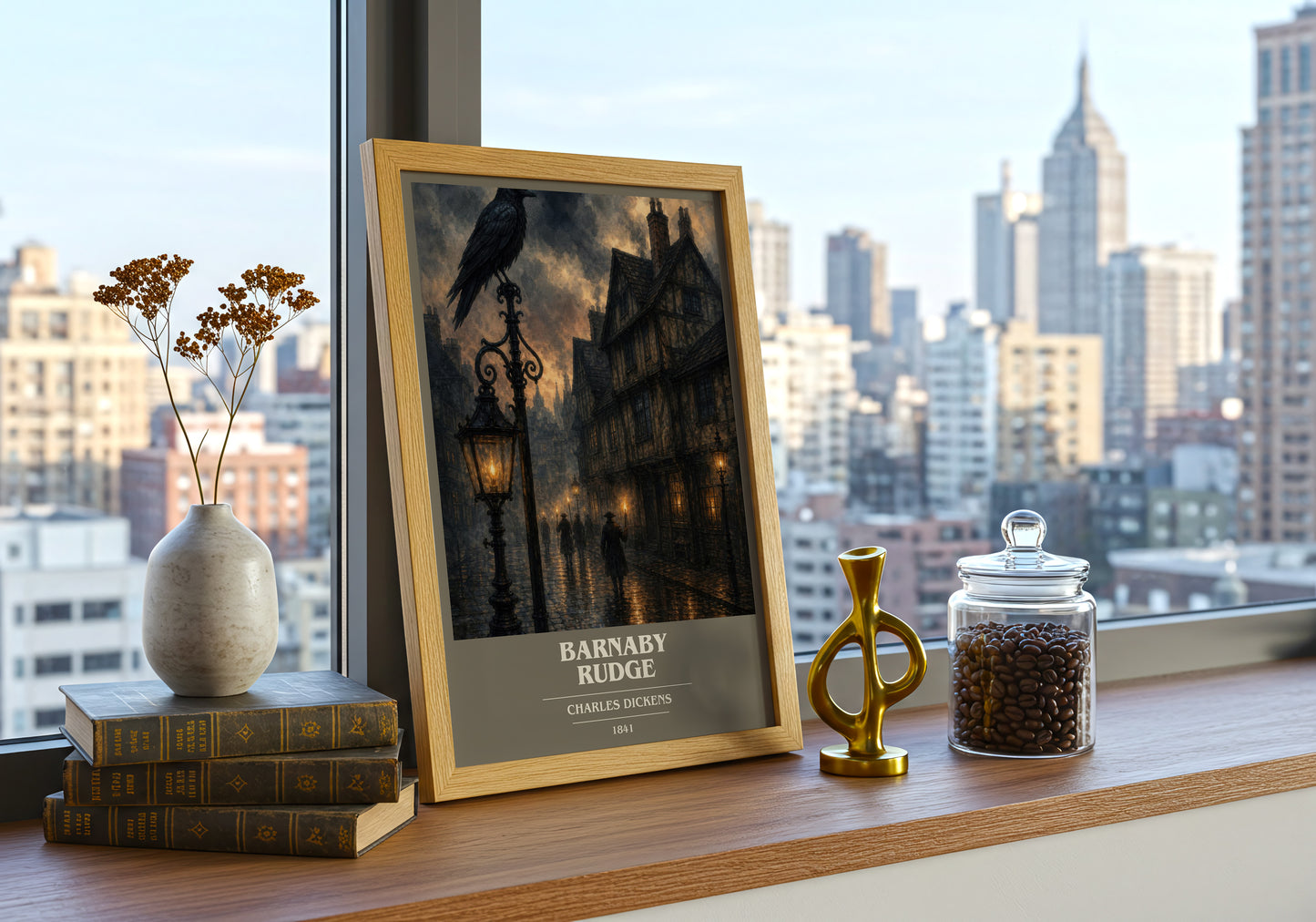Barnaby Rudge book cover print framed by window – literary home decor
