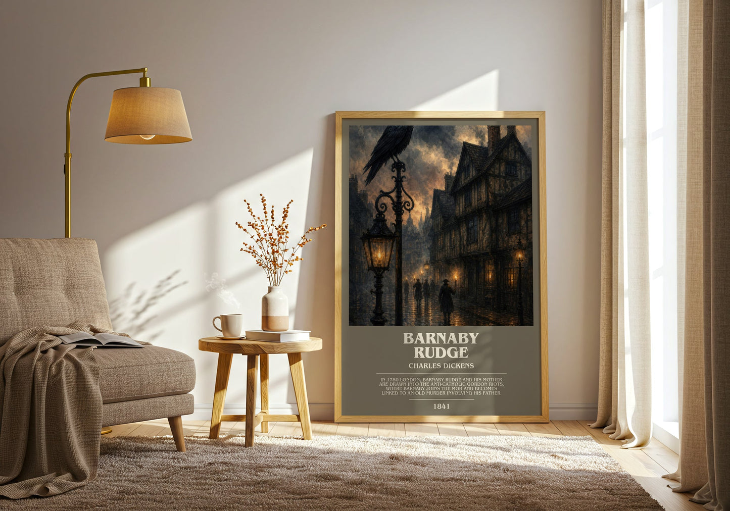 Barnaby Rudge bookish print on bookshelf – Charles Dickens fan gift