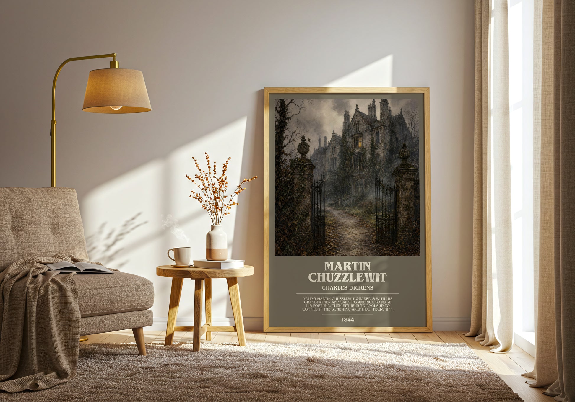 Martin Chuzzlewit bookish print on bookshelf – Charles Dickens fan gift