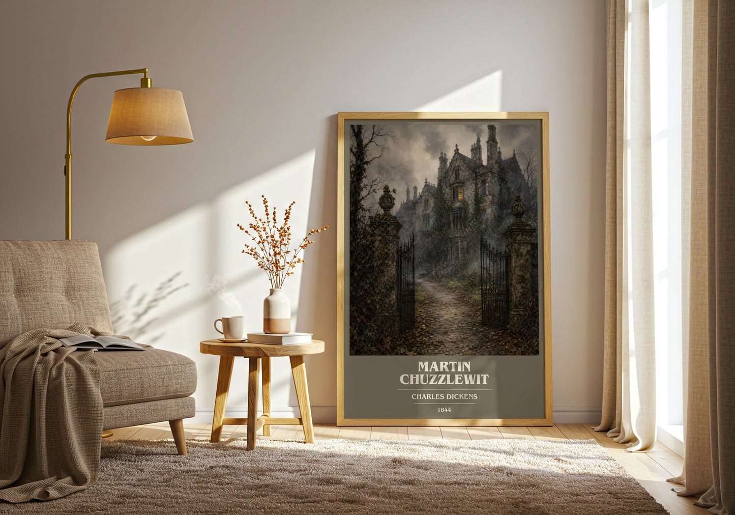 Martin Chuzzlewit book cover print on bookshelf – Charles Dickens fan gift