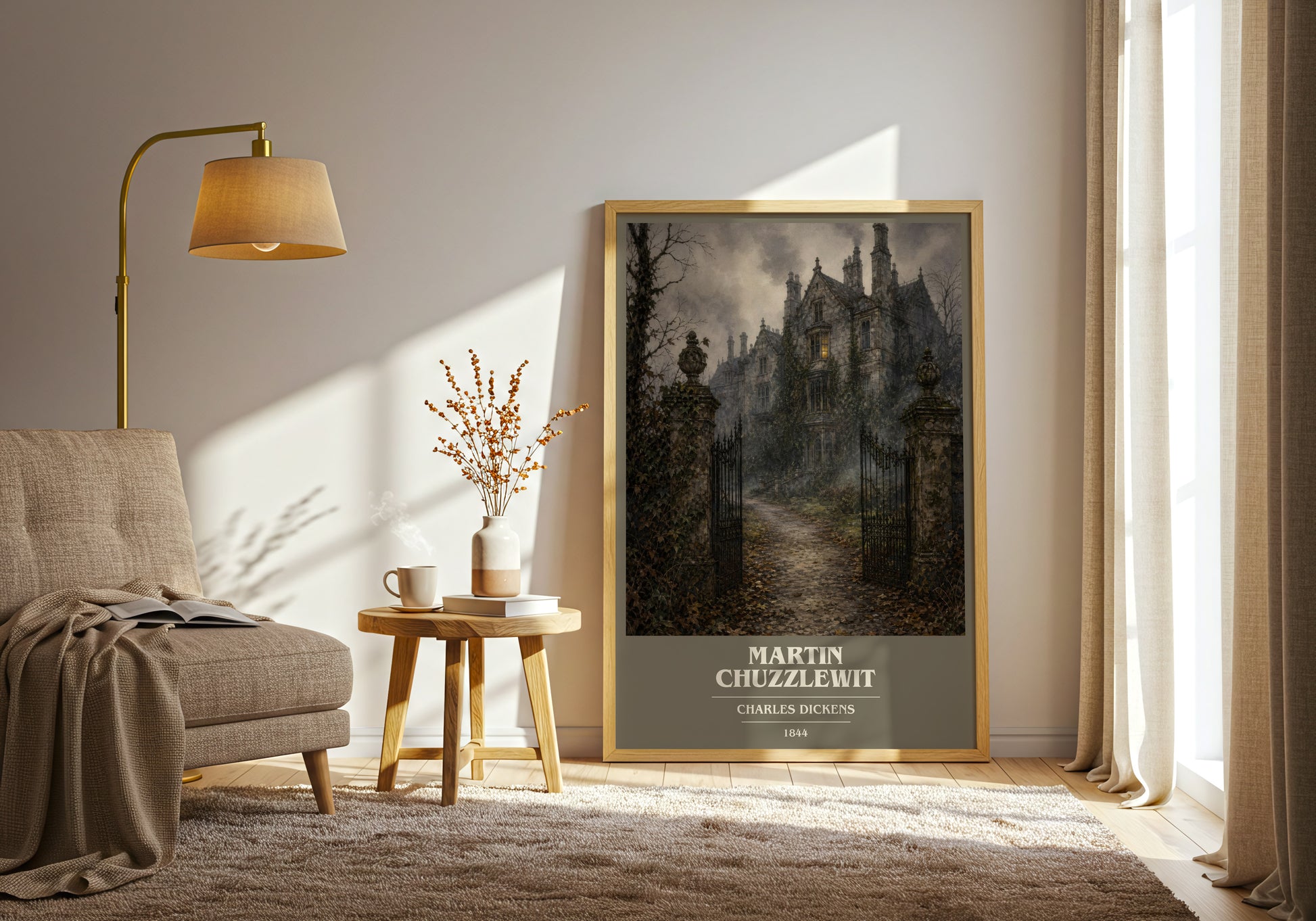 Martin Chuzzlewit book cover print on bookshelf – Charles Dickens fan gift