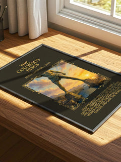 The colossus rises Minimalist Book Poster by Peter Lerangis – print on a sunlit desk