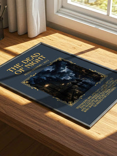 The Dead of Night Minimalist Book Poster by Peter Lerangis – print on a sunlit desk