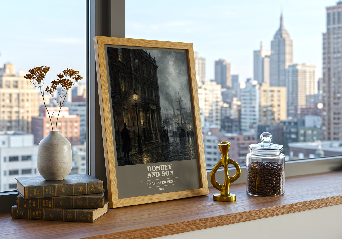 Dombey And Son book cover print framed by window – literary home decor