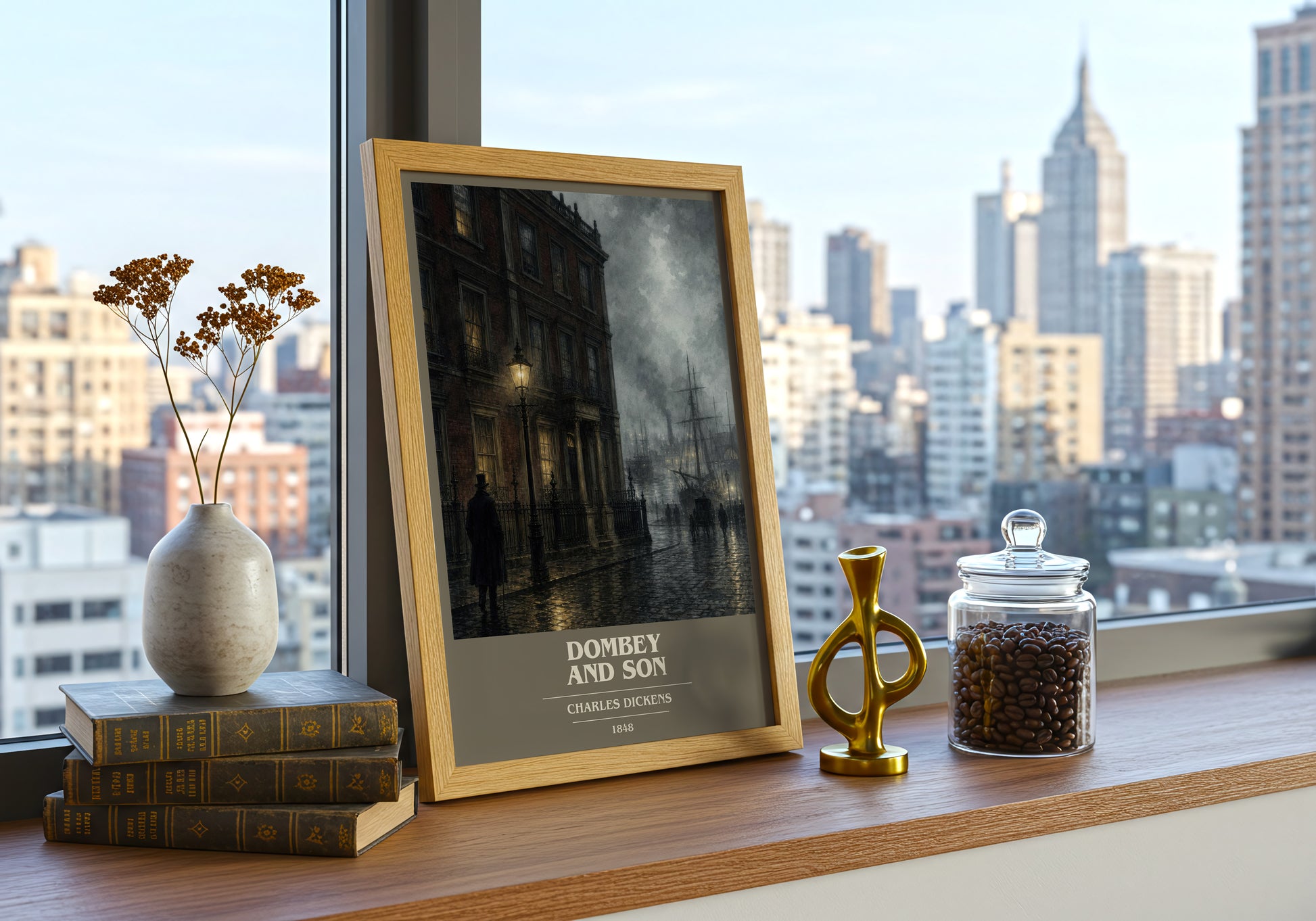 Dombey And Son book cover print framed by window – literary home decor