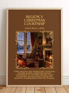 Regency Christmas Courtship Minimalist Book Poster by Gayle Buck – framed print leaning on a wooden floor