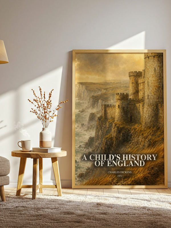 A Child'S History Of England watercolour print in frame leaning in hallway – non fiction wall art