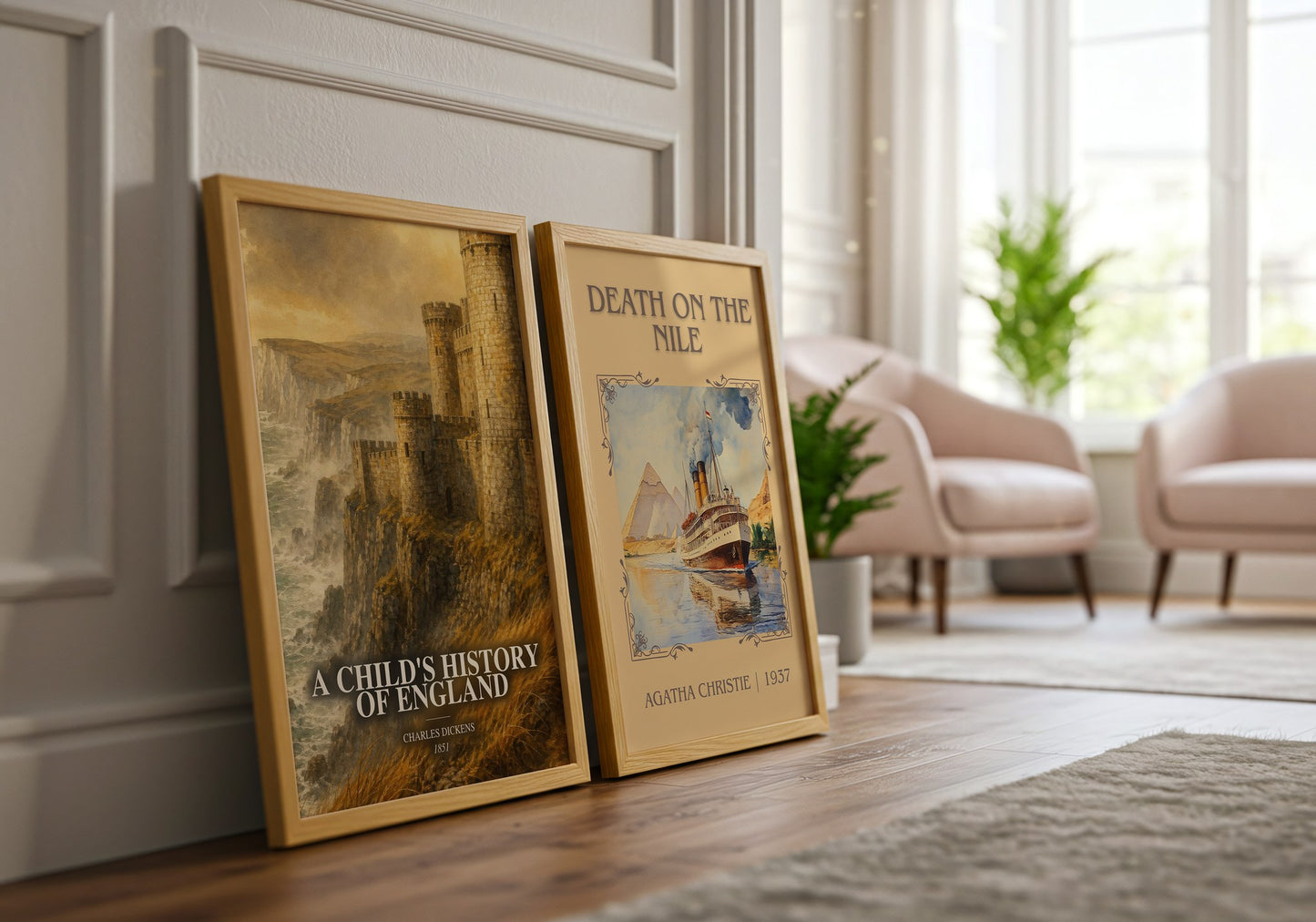 A Child'S History Of England watercolour print framed by window – literary home decor