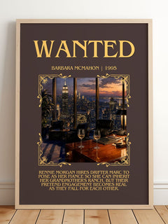 Wanted Minimalist Book Poster by Barbara McMahon – framed print leaning on a wooden floor