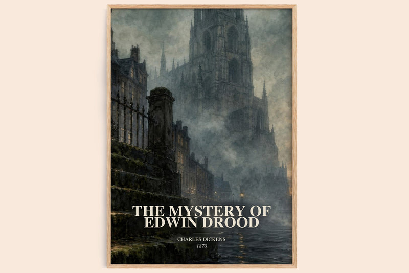 The Mystery Of Edwin Drood watercolour book poster by Charles Dickens – framed literary art print