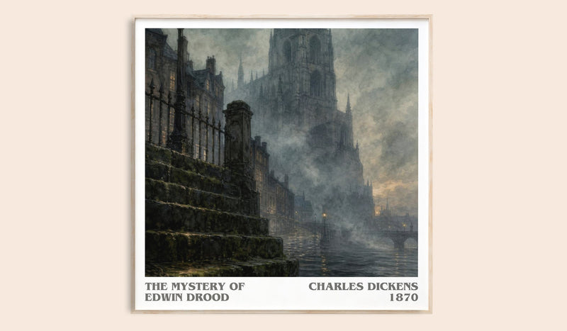 The Mystery Of Edwin Drood literary book poster by Charles Dickens – framed literary art print