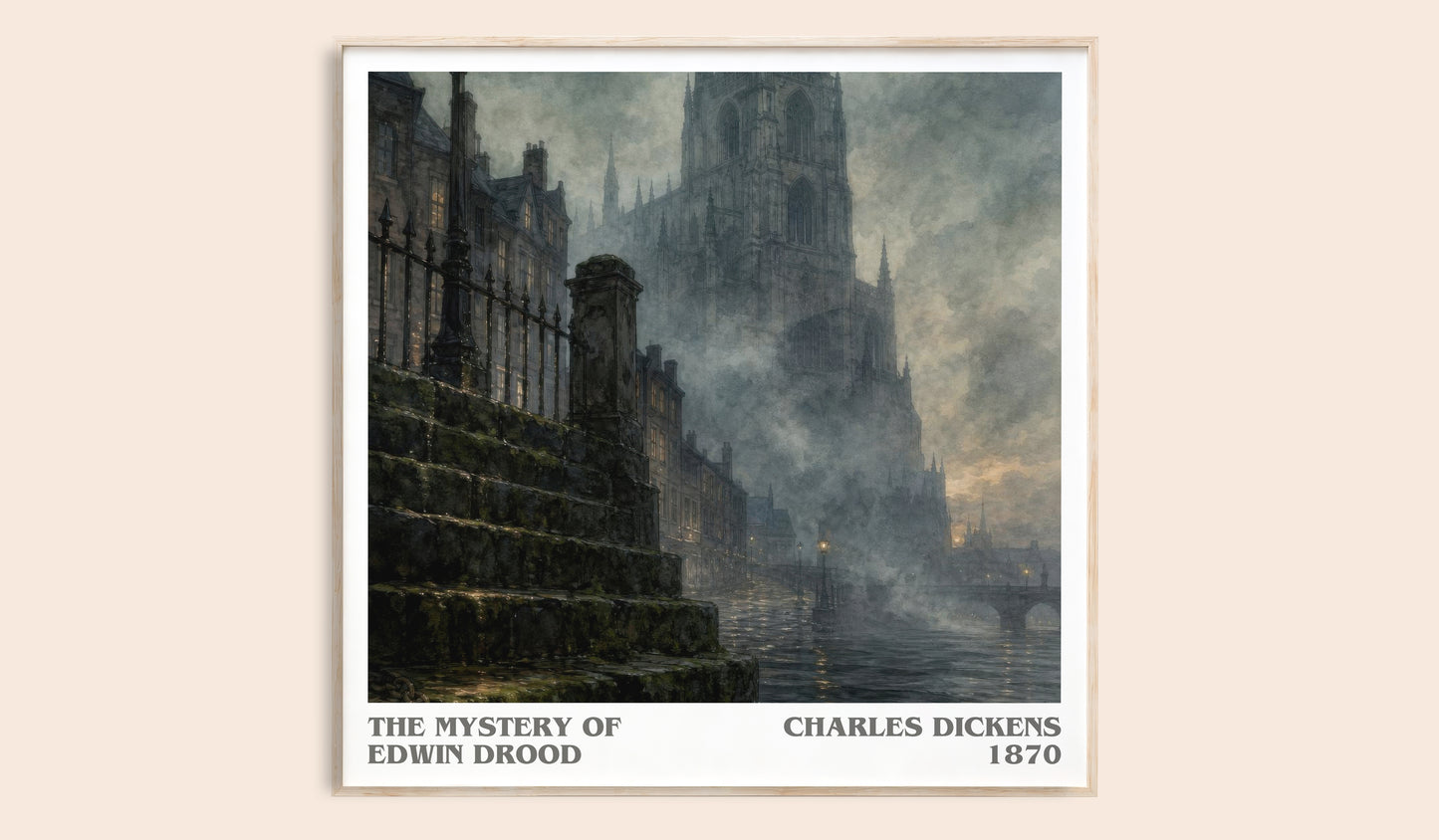 The Mystery Of Edwin Drood literary book poster by Charles Dickens – framed literary art print