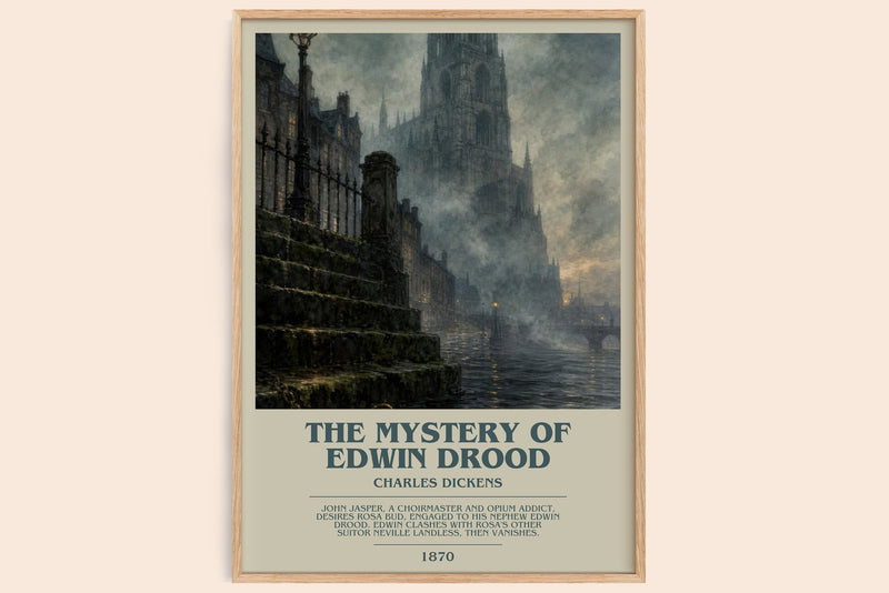 The Mystery Of Edwin Drood bookish book poster by Charles Dickens – framed literary art print