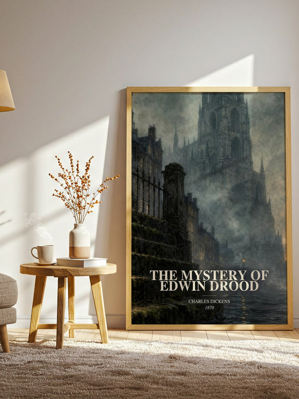 The Mystery Of Edwin Drood watercolour print in frame leaning in hallway – mystery wall art