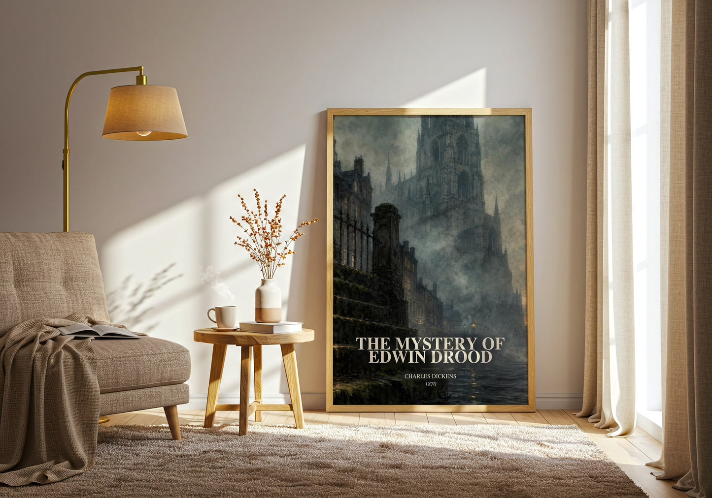 The Mystery Of Edwin Drood watercolour print in frame leaning in hallway – mystery wall art