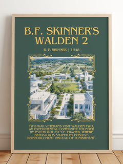 B.F. Skinner's Walden 2 Minimalist Book Poster by B. F. Skinner – framed print leaning on a wooden floor