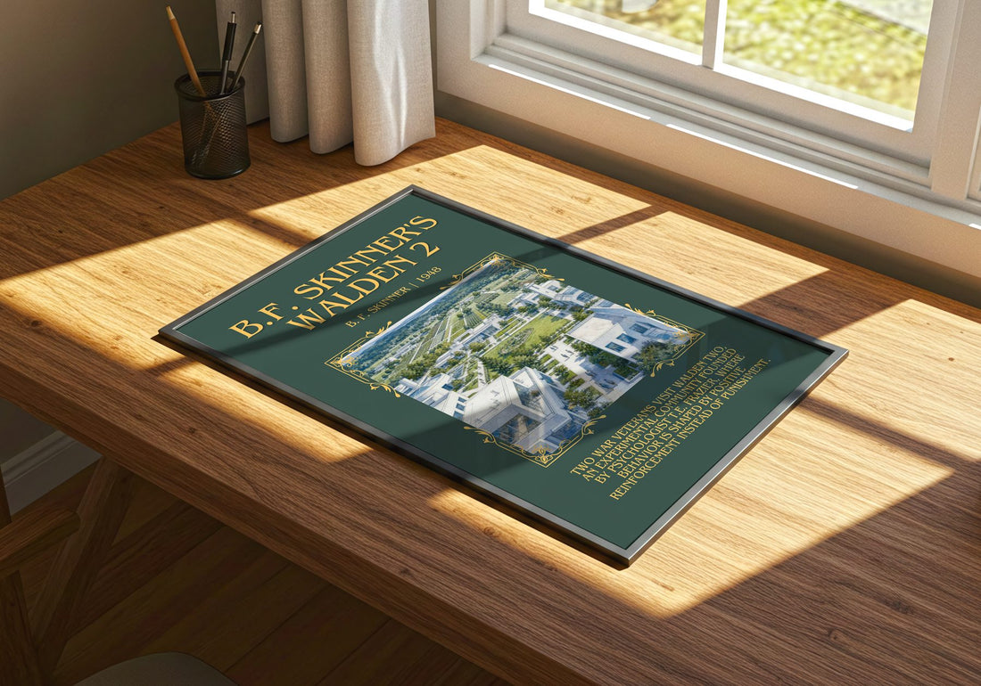 B.F. Skinner's Walden 2 Minimalist Book Poster by B. F. Skinner – print on a sunlit desk