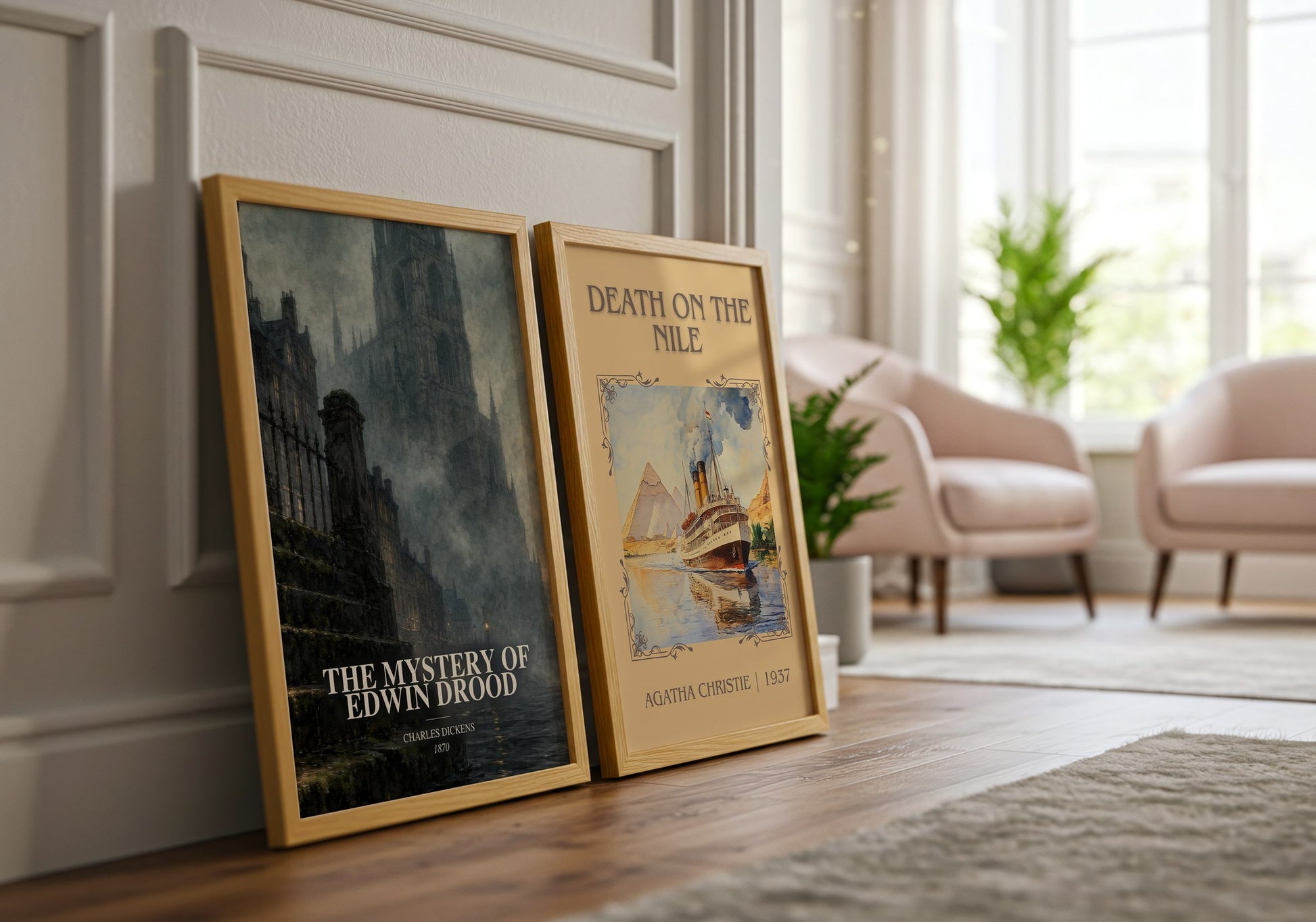 The Mystery Of Edwin Drood watercolour print framed by window – literary home decor