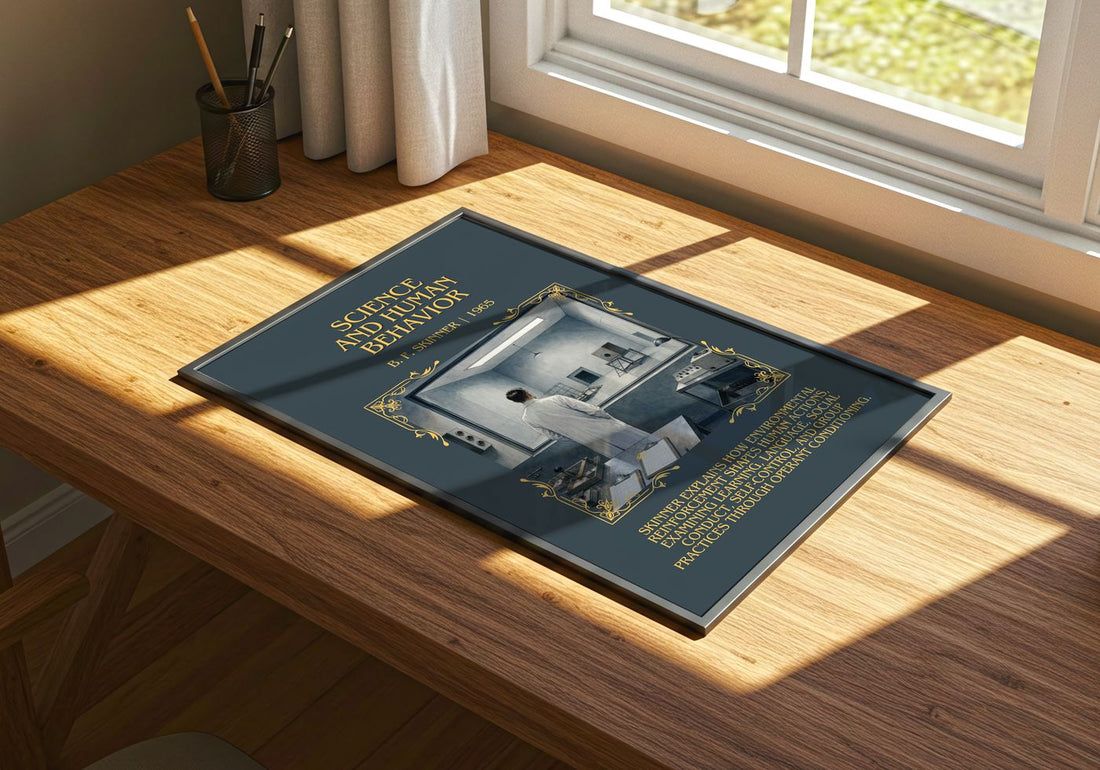 Science And Human Behavior Minimalist Book Poster by B. F. Skinner – print on a sunlit desk