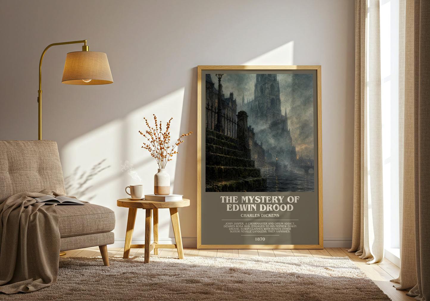 The Mystery Of Edwin Drood bookish print on bookshelf – Charles Dickens fan gift
