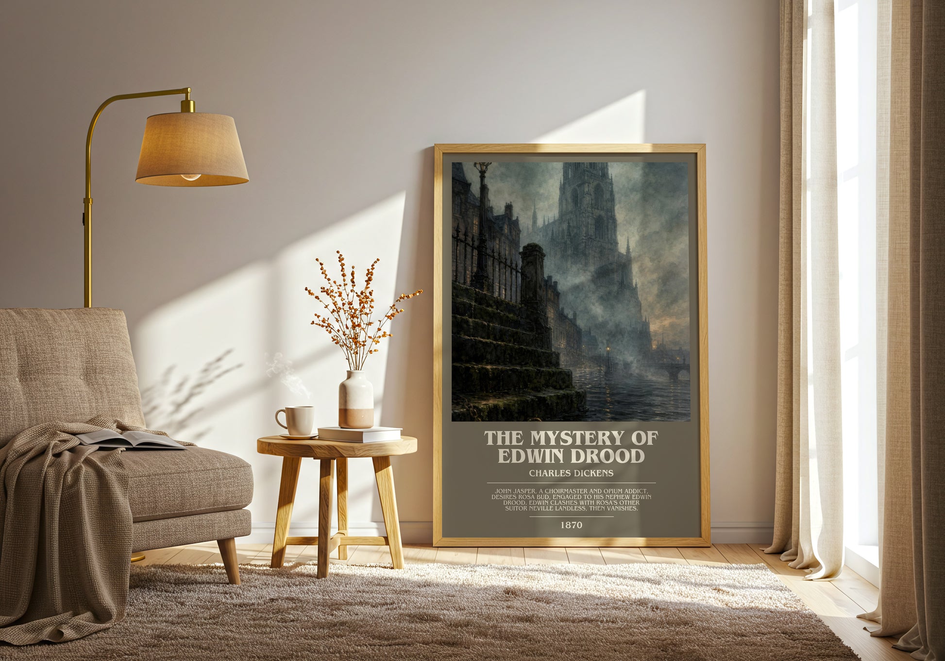 The Mystery Of Edwin Drood bookish print on bookshelf – Charles Dickens fan gift