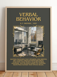 Verbal behavior Minimalist Book Poster by B. F. Skinner – framed print leaning on a wooden floor