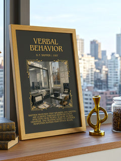 Verbal behavior Minimalist Book Poster by B. F. Skinner – framed print on a city-view windowsill