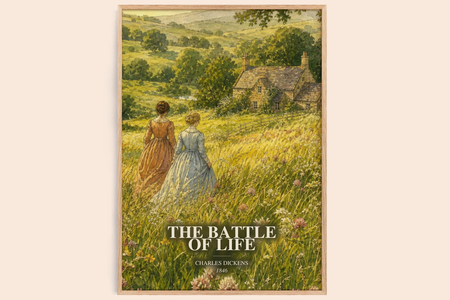 The Battle Of Life watercolour book poster by Charles Dickens – framed literary art print