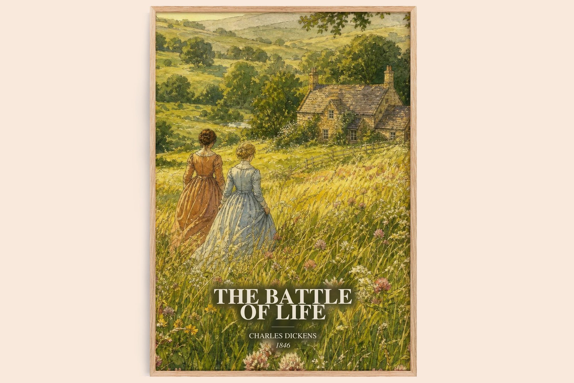 The Battle Of Life watercolour book poster by Charles Dickens – framed literary art print