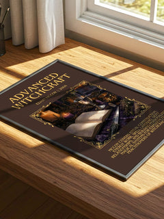 Advanced Witchcraft Minimalist Book Poster by Edain McCoy – print on a sunlit desk