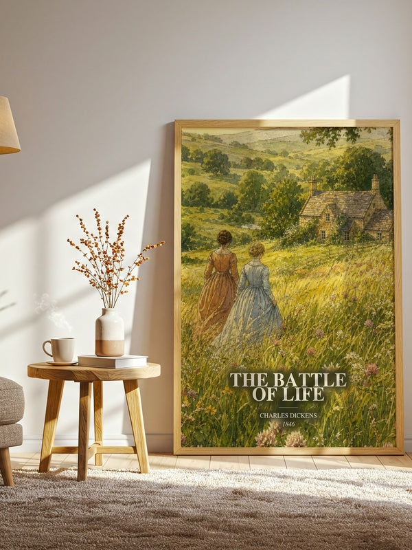 The Battle Of Life watercolour print in frame leaning in hallway – classic literature wall art
