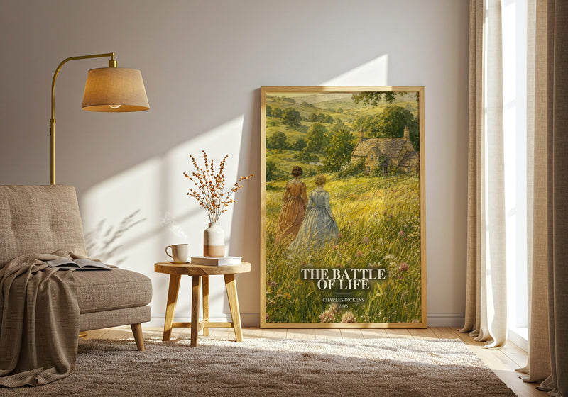 The Battle Of Life watercolour print in frame leaning in hallway – classic literature wall art