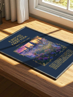 A witch's guide to faery folk Minimalist Book Poster by Edain McCoy – print on a sunlit desk