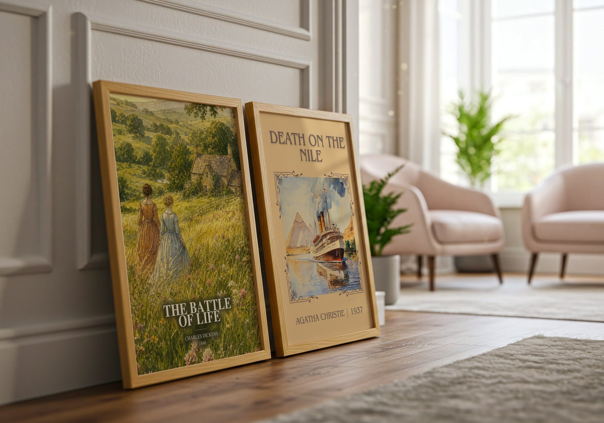 The Battle Of Life watercolour print framed by window – literary home decor