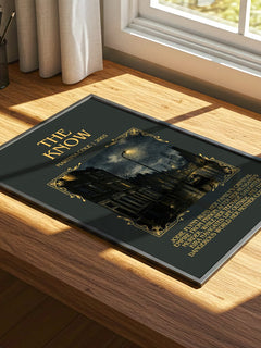 The Know Minimalist Book Poster by Martina Cole – print on a sunlit desk