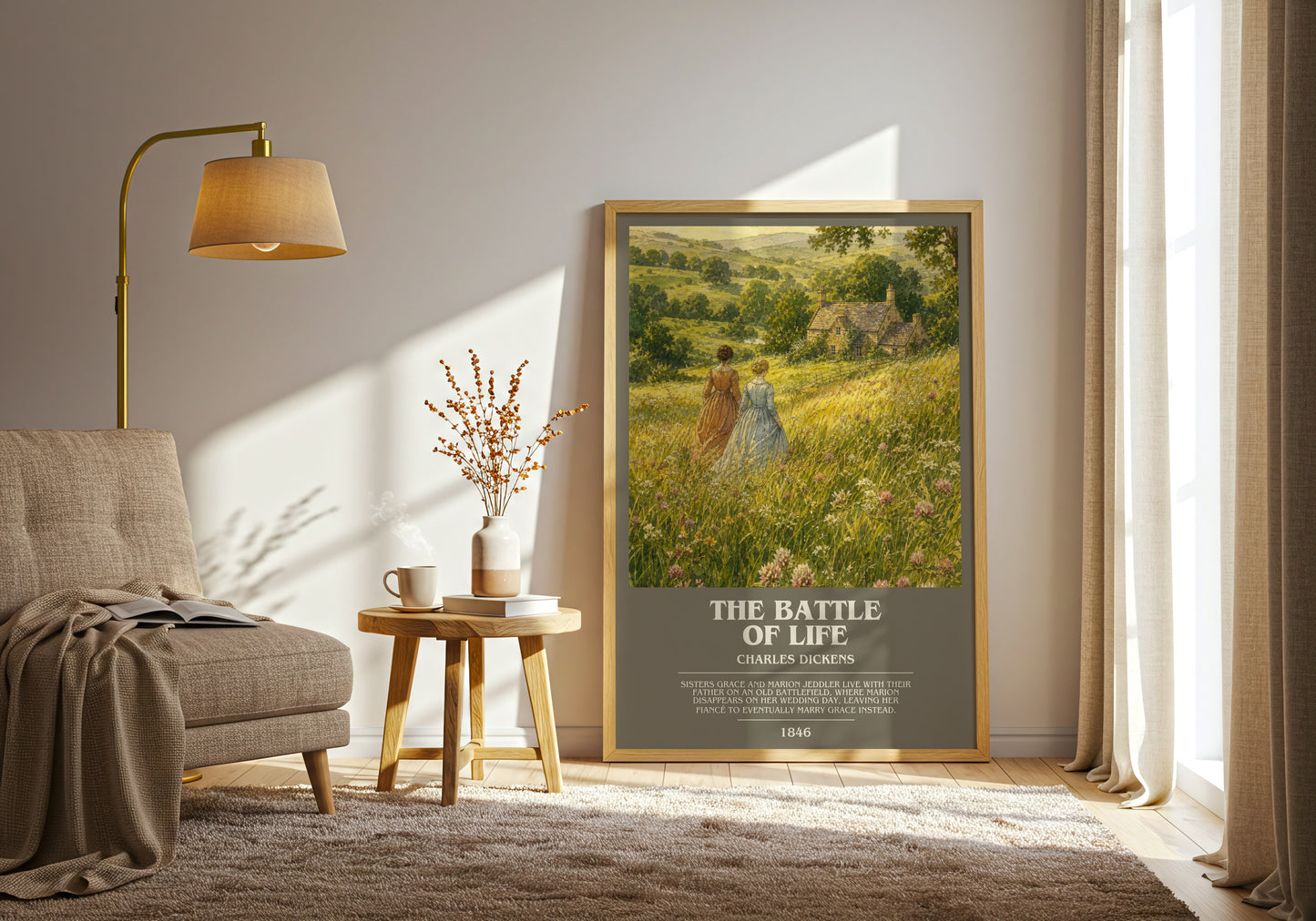 The Battle Of Life bookish print on bookshelf – Charles Dickens fan gift