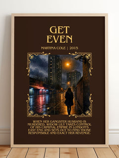 Get Even Minimalist Book Poster by Martina Cole – framed print leaning on a wooden floor
